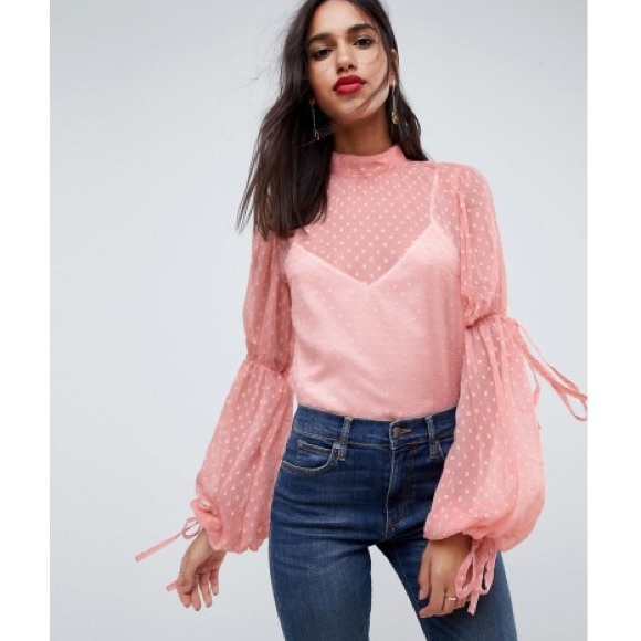 Tops - Blush Long Sleeve Blouse Lace Pink Top